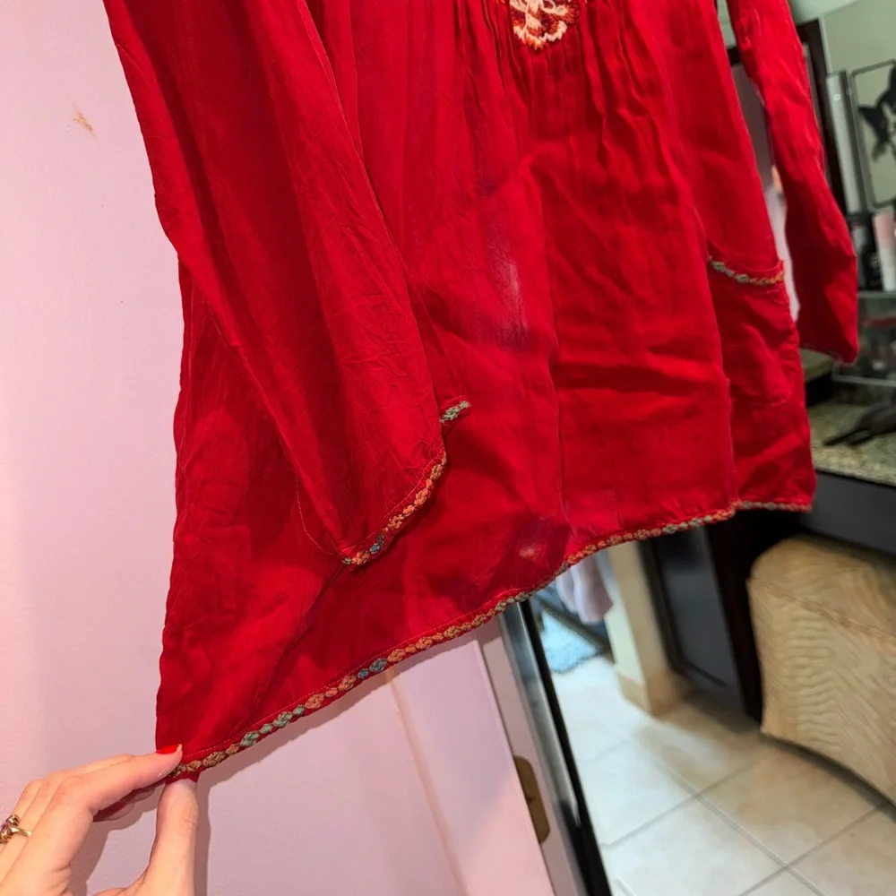 Johnny Was Size M Red Embroidered Women’s Blouse - Picture 4 of 8